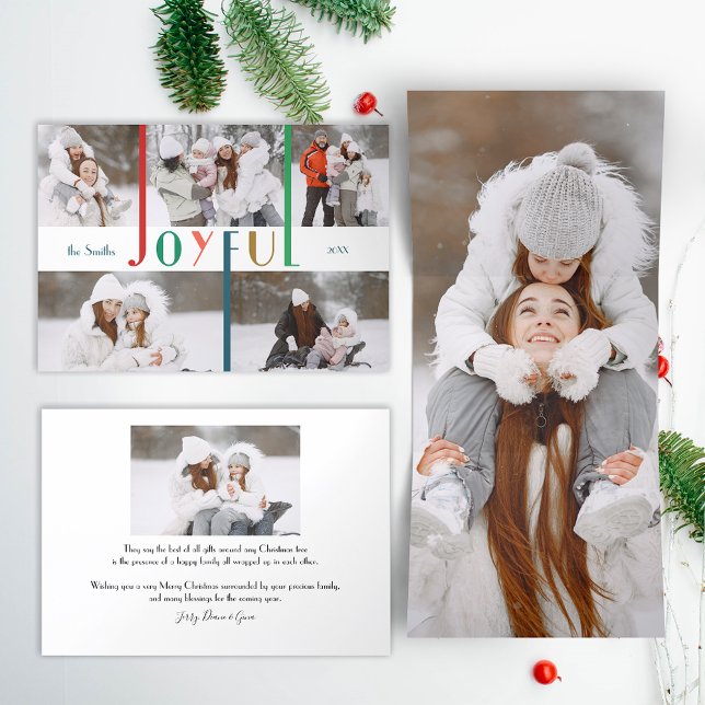 Carte De Fin D'année Trois Volets Typographie colorée moderne Joyeuse 5-Photo (Créateur téléchargé)