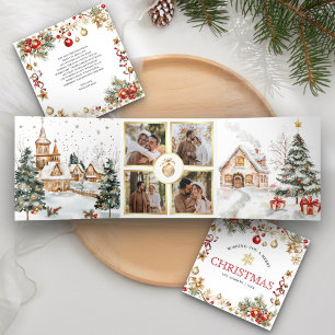 Carte De Fin D'année Trois Volets Village de Noël hivernal magique et festif 4 Photo
