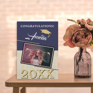 Carte de fin d'études Bleu Nuit Moderne Rustique P