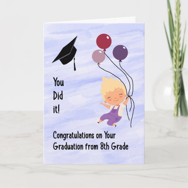 Carte de fin d'études de 8e année pour garçon (Devant)