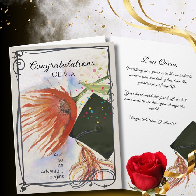 Carte de fin d'études Protea Rouge avec cadre élég (Red Protea Graduation Card with Elegant Frame)