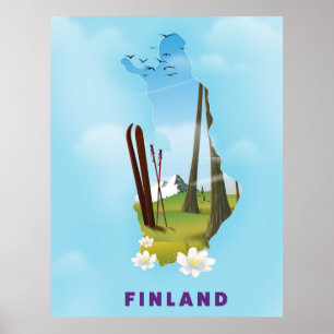 Carte de Finlande Affiche de voyage illustrée