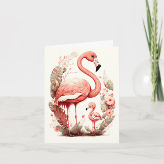 Carte de flamant rose mignon adorable mère et bébé