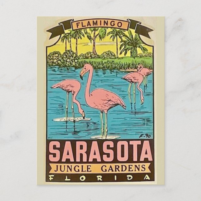 Carte de Flamant rose vintage Sarasota (Devant)