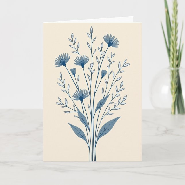 Carte de fleurs botaniques bleues (Devant)