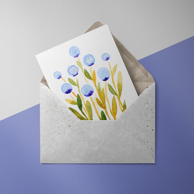 Carte de fleurs d'aquarelle bleue minimale (Créateur téléchargé)