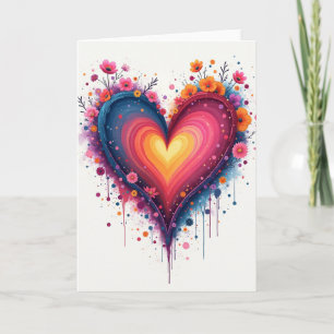 Carte de fleurs de cœur d'amour à l'aquarelle