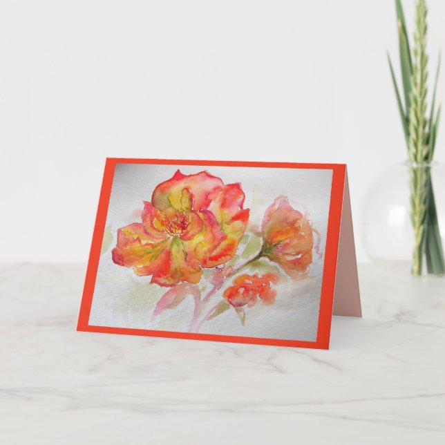 Carte de fleurs de roses aquarelles Rose Orange (Devant)
