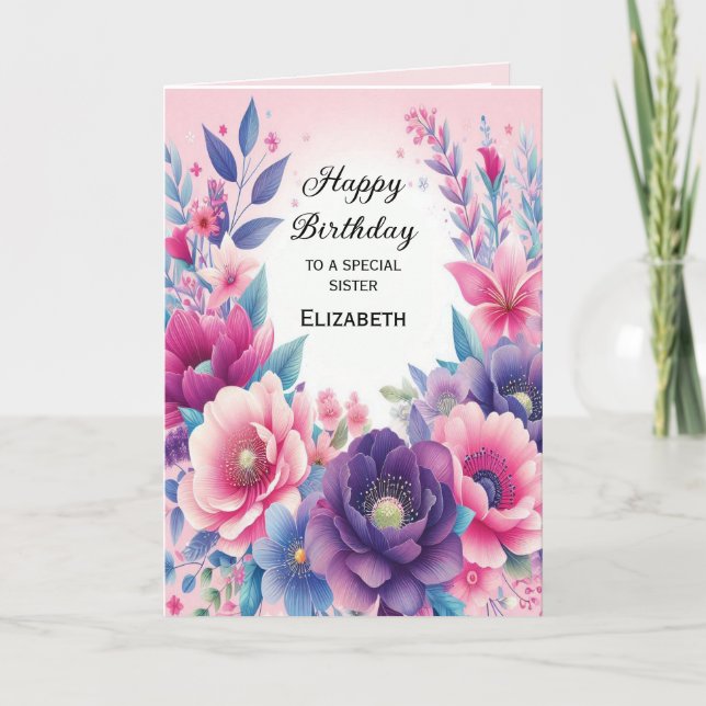 Carte de fleurs rose violet bleu lumineuses et mig (Devant)