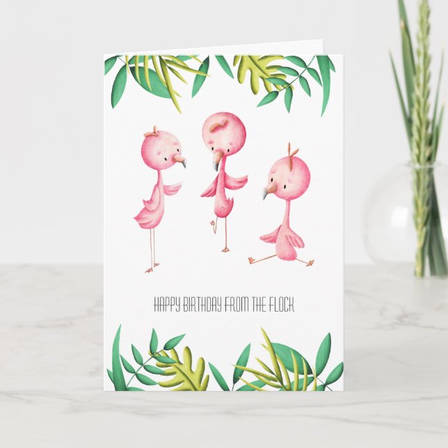 Carte De Flock Flamant rose Anniversaire tropical (Devant)
