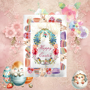 Carte de floraison Joyeuse Oiseau de lapin de Pâqu