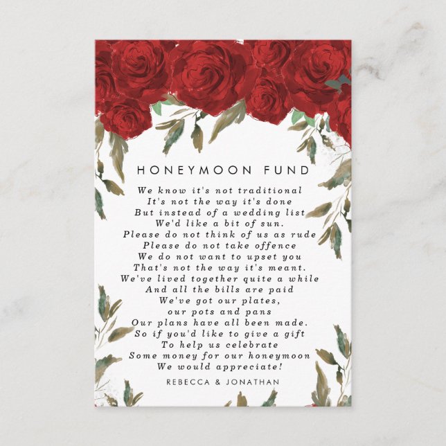 carte de fonds de lune de miel mariage de roses ro (Devant)