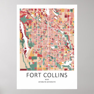 Carte de Fort Collins Colorado | Affiche de ville