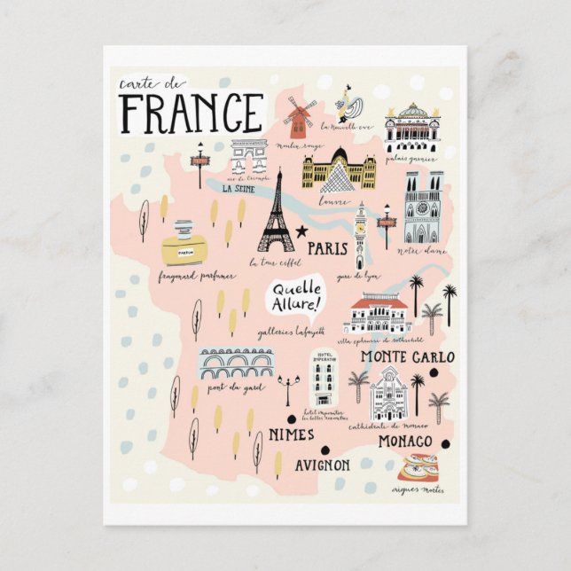 Carte de France avec Destinations Touristiques (Devant)