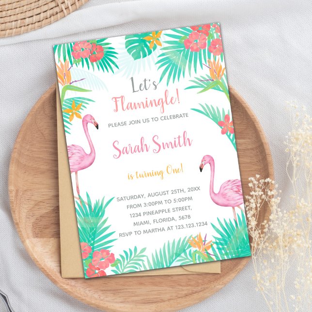 Carte de Fun Tropical Summer Party pour filles ou  (Flamingo Birthday Cards)