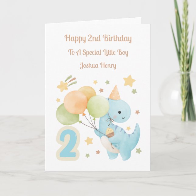 Carte de garçon d'anniversaire du ballons Dinosaur (Devant)