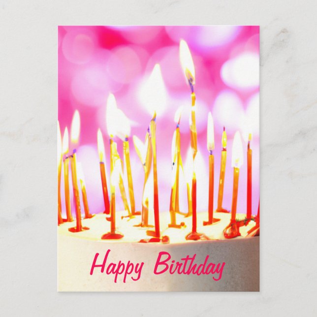 Carte de gâteau d'anniversaire avec bougies allumé (Devant)