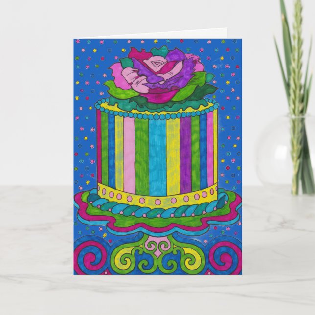Carte de gâteau d'anniversaire Polka Dot et Stripe (Devant)