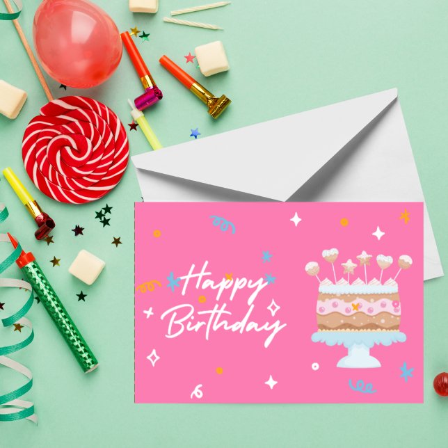 Carte de gâteau d'anniversaire rose mignonne - Ann (Créateur téléchargé)