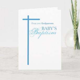 Carte De Godparents sur le Baptême, Croix Bleue Garçon