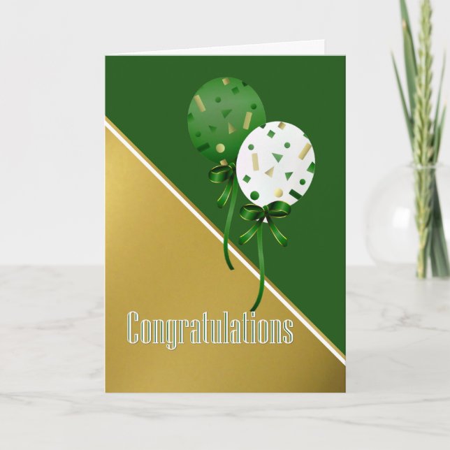 Carte de graduation élégante verte et or (Devant)