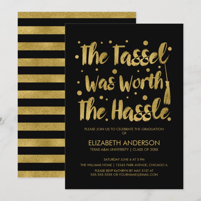 Carte de graduation Gold & Black Tassel (Devant / Derrière)
