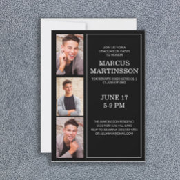Carte de graduation moderne avec 3 photos en noir