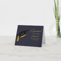 Carte de graduation moderne Noir et Or avec un Cas