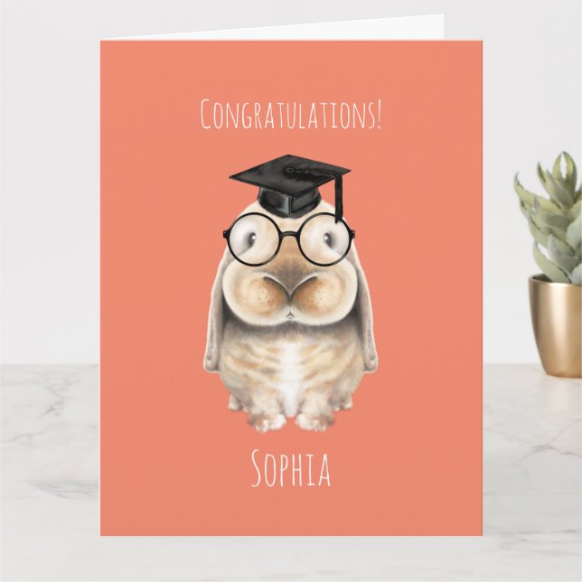Carte de graduation personnalisée Bunny intelligen (Petite plante)