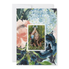 Carte de graduation photo florale bleu nuit
