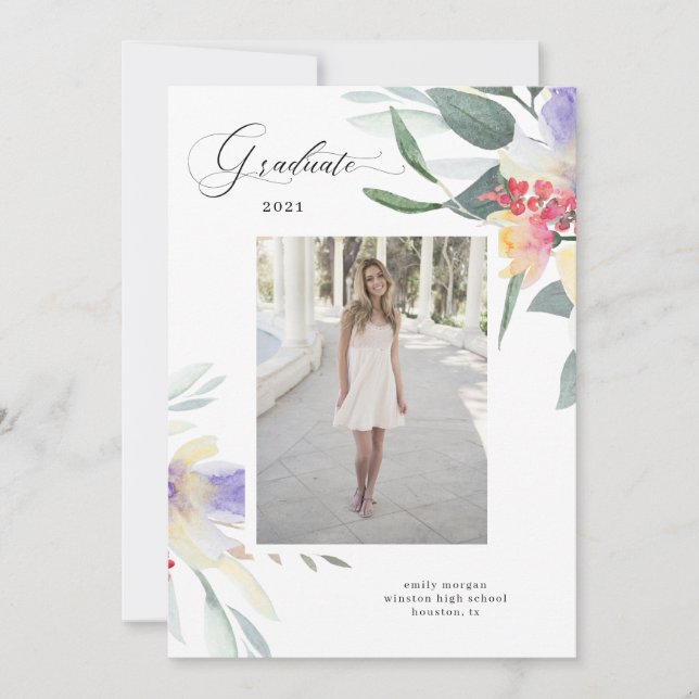 carte de graduation photo florale ressort tendre (Devant)