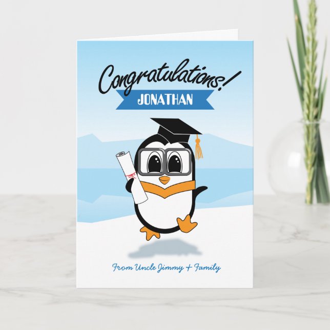 Carte de graduation Pingouin mignonne (Devant)
