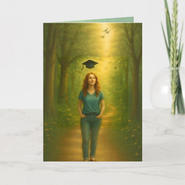 Carte de graduation pliée personnalisée Femme avec (Devant)