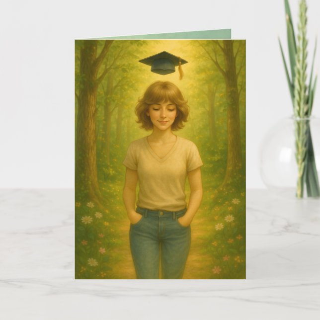 Carte de graduation pliée personnalisée Femme Chev (Devant)