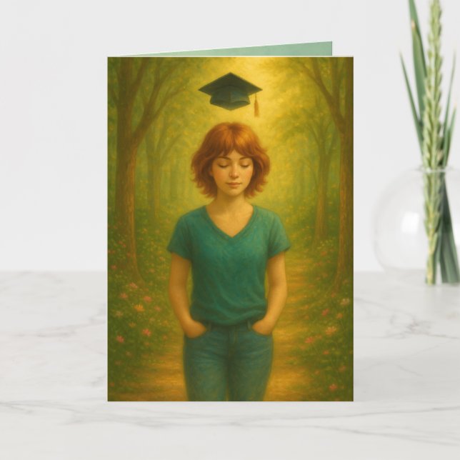 Carte de graduation pliée personnalisée Femme Chev (Devant)