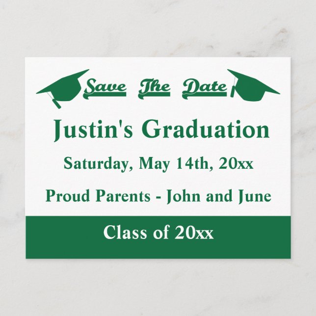Carte de Graduation Save The Date Verte (Devant)