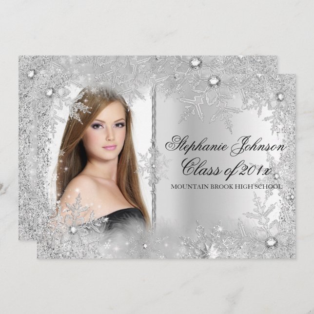 Carte de graduation Silver Snowflake Winter Wonder (Devant / Derrière)