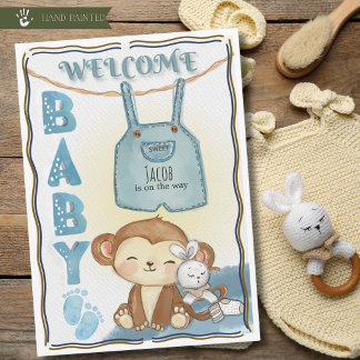 Carte de grossesse pour bébé garçon au style aquar