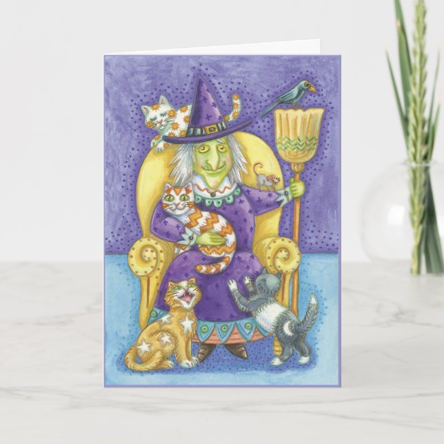 Carte de Halloween avec la sorcière et les un bon (Devant)