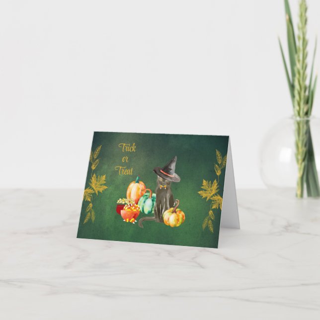 Carte de Halloween Chat Noir avec des Citrouilles (Devant)