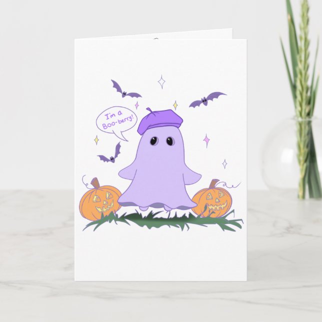 Carte de Halloween de fantôme mignon pour une fête (Devant)
