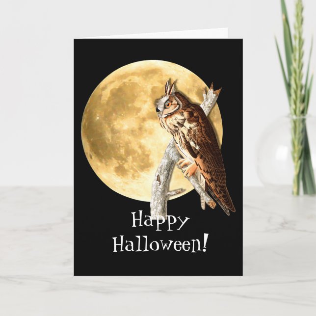 Carte de Halloween de hibou et de lune d'Audubon (Devant)