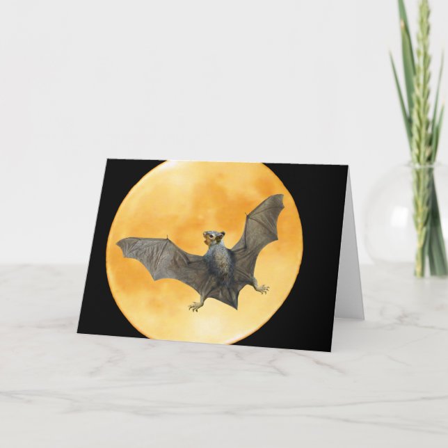 Carte de Halloween de lune d'écureuil de batte (Devant)