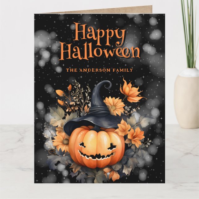 Carte de Halloween Joyeuse avec Fantôme de Citroui (Devant)