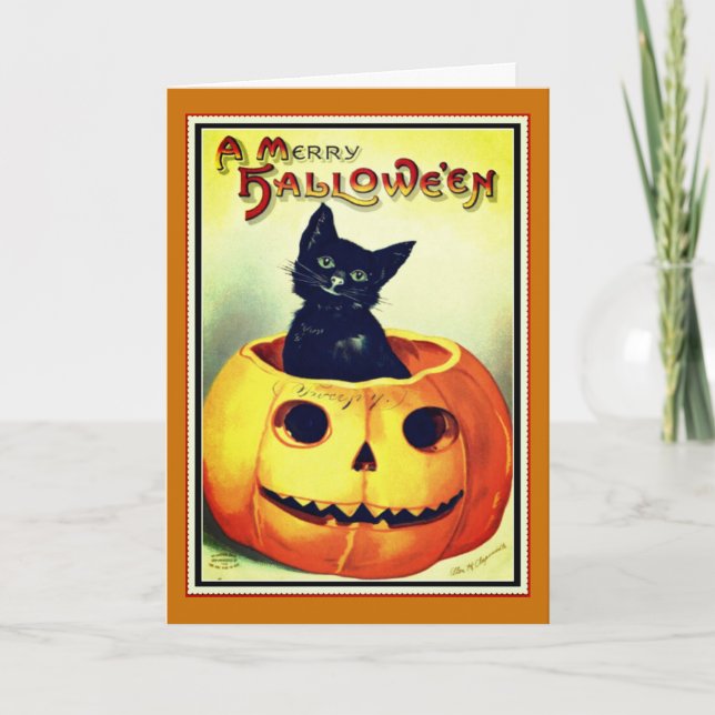 Carte de Halloween Little Black et Jack O' Lantern (Devant)