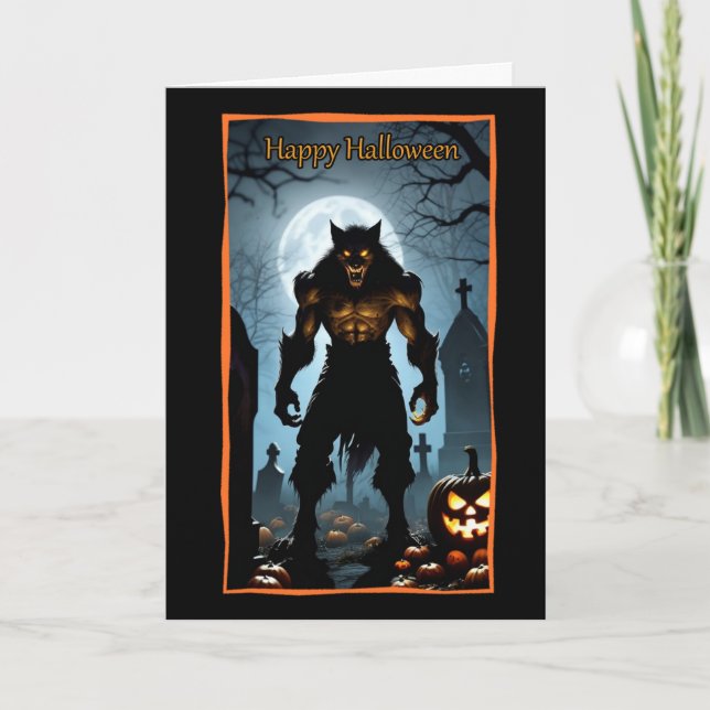 Carte de Halloween Loup-Garou dans un Cimetière (Devant)