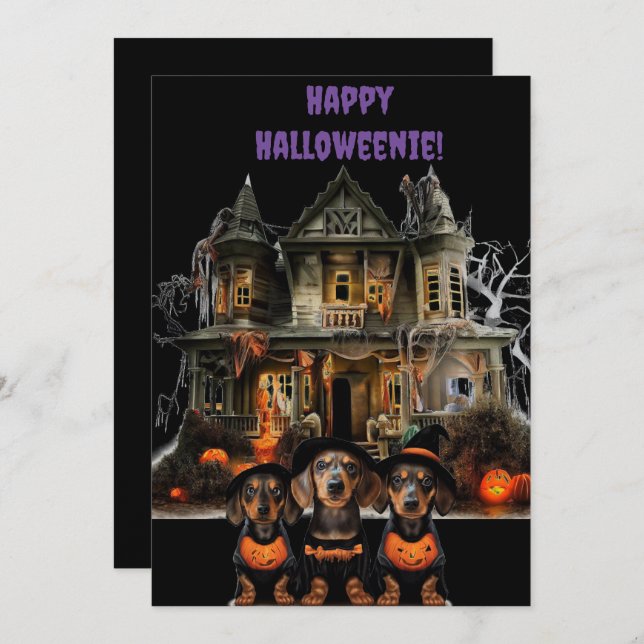 Carte de Halloween pour teckel (Devant / Derrière)