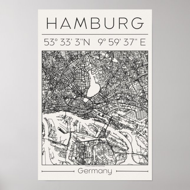Carte de Hambourg Ville au Charbon Poster Minimal  (Devant)