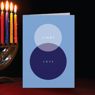 Carte de Hanukkah Moderne Lumière & Amour Bleu & M