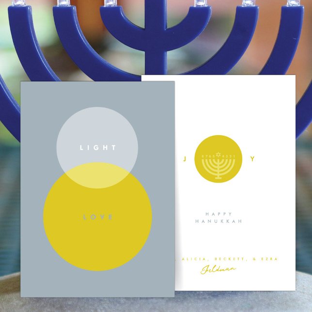 Carte de Hanukkah Moderne Lumière & Amour Gris & O (Créateur téléchargé)